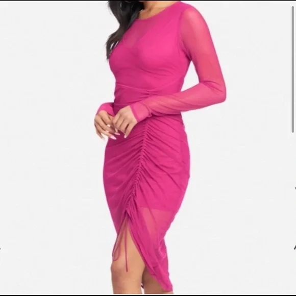 chinese dress ladies Bebe Women's Long Sleeve Faux Wrap Ruched Mini Dress main image 0